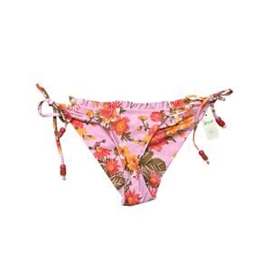 Aerie Bikini Bottoms Women S Pink Floral Ruffle Beaded Tie Cheeky Cottage Girly